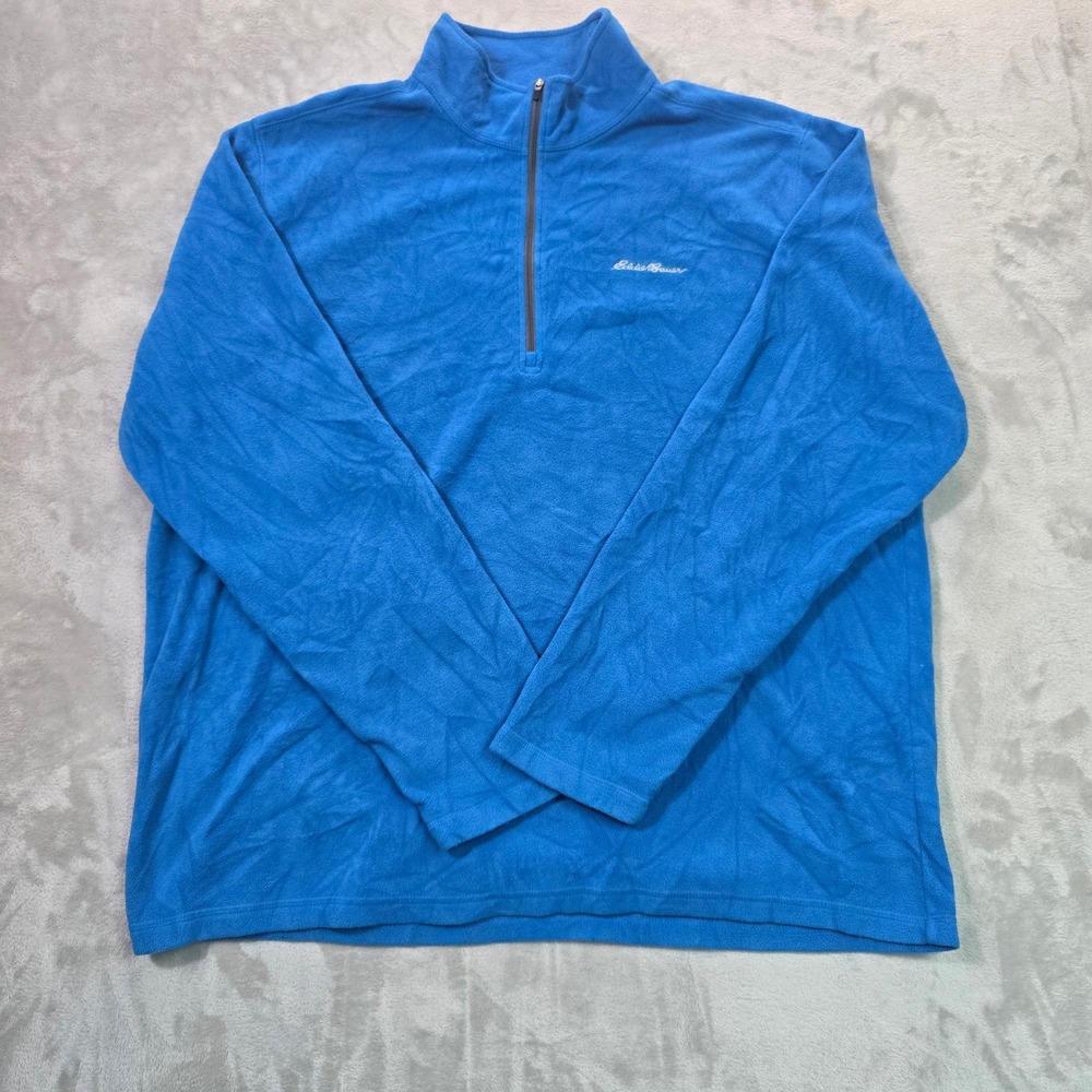 Eddie Bauer Mens TXL Blue Quarter Zip Fleece Pullover Mock Neck D3466293
